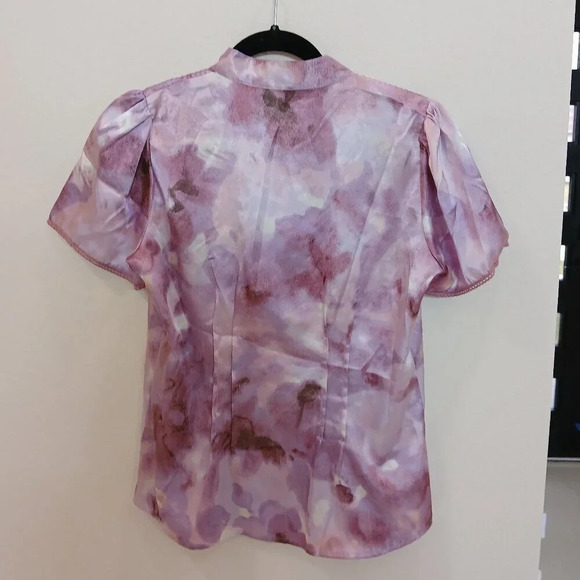 SILKY floral purple button down blouse size small fairy / cottage core / vintage - Picture 3 of 4